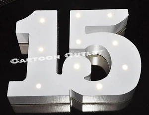 # 15 WHITE WOOD LARGE 5" TABLE SIGN LED LIGHTS DECORATION QUINCEANERA HANGING - Picture 1 of 4