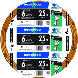 25 Ft. 6-Gauge Solid SD Bare Copper Grounding Wire - Picture 1 of 12