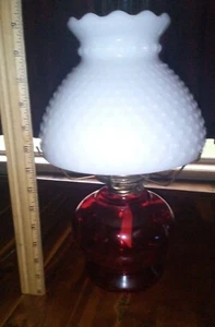 Red Oil Lamp Milk Glass Dimple Shade - Picture 1 of 5