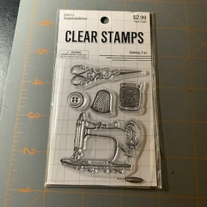 Stampabilities Cling Gummistempel - Nähmaschine Fingerhut Schere Fadenknopf - Bild 1 von 2