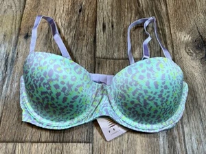 Savage X Fenty Bra 34D Aqua Lavender Leopard Print  New NWT - Picture 1 of 4