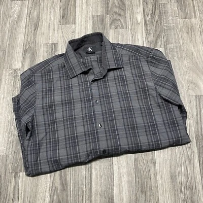 CALVIN KLEIN Slim Fit Button Up Gray Plaid Dress Shirt Men's Size Large 16 34/35 - Image 1 of 4