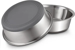 2 Pack Stainless Steel Metal Dog Bowls, Nonslip Rubber Bottom, Dishwasher Safe, - Picture 1 of 7