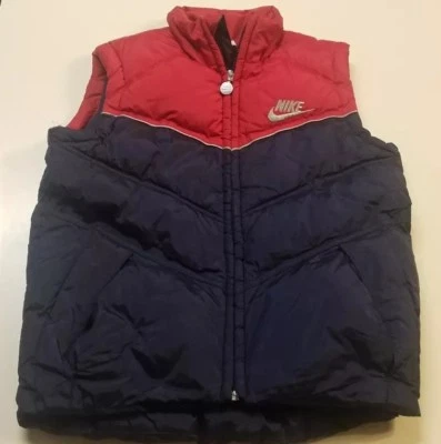 Colete acolchoado vintage juvenil Nike inverno zíper completo azul vermelho pequeno 8 s parka swoosh - Imagem 1 de 4