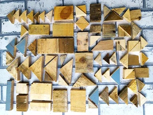 50 TINY HOUSES DIY RECYCLED WOOD BLOCKS TRIANGULAR SHAPES PLAQUES WOODEN CHUNKY - Picture 1 of 12