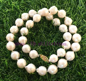 Rare Huge 12-14MM WHITE SOUTH SEA BAROQUE KESHI AKOYA PEARL NECKLACE 18" AAA+ - Picture 1 of 4