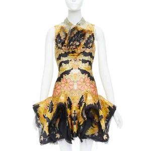 rare ALEXANDER MCQUEEN 2011 Runway Skeleton Foliage floral ruffle dress IT40 S - Picture 1 of 15