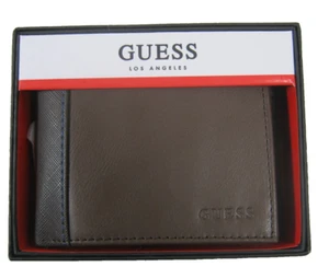 Cartera de hombre Guess capacidad extra doble pliegue delgada marrón nueva en caja - Imagen 1 de 7