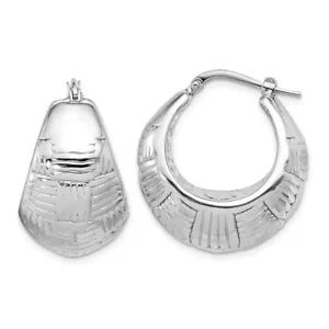 Sterling Silver Rhodium-plated Polish and Woven Round Shrimp Hoop Earrings - Picture 1 of 4