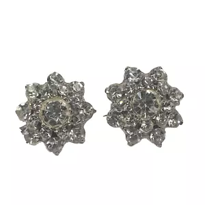 Vintage Rhinestone Flower Star Cluster Silver Tone Brooch Pair of 2 Lot Pins - Picture 1 of 10