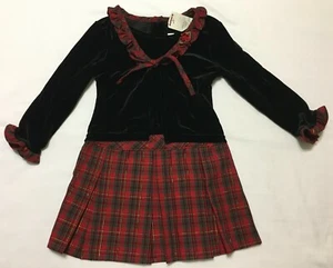 Youngland Girls Sz 2T L/S Black Velour & Red Plaid Holiday Jacket Dress NOS NWT - Picture 1 of 6