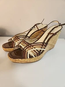 Franco Sarto Womens Casey Wedge Heels Shoes Beige Slingback Sandals 9m - Picture 1 of 21