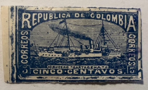 RARE 1902 COLOMBIA 5C IMPERF STAMP #209 GUNBOAT CARTAGENA Cover