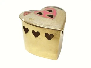 (HA023) CAJA METAL LATON FORMA CORAZON ESMALTADO CORAZONES - Picture 1 of 4