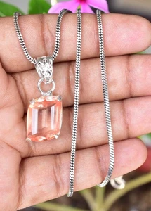 28.30 CT Naturale Padparadscha Zaffiro 925 Pendente Argento Sterling Certificato - Picture 1 of 8