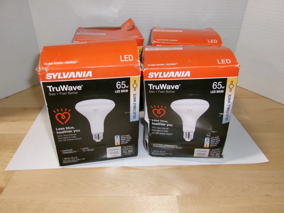 NEW 4 pc LOT Sylvania TruWave BR30 LED Light Bulb Selectable White 650 Lumens - Image 1 of 2