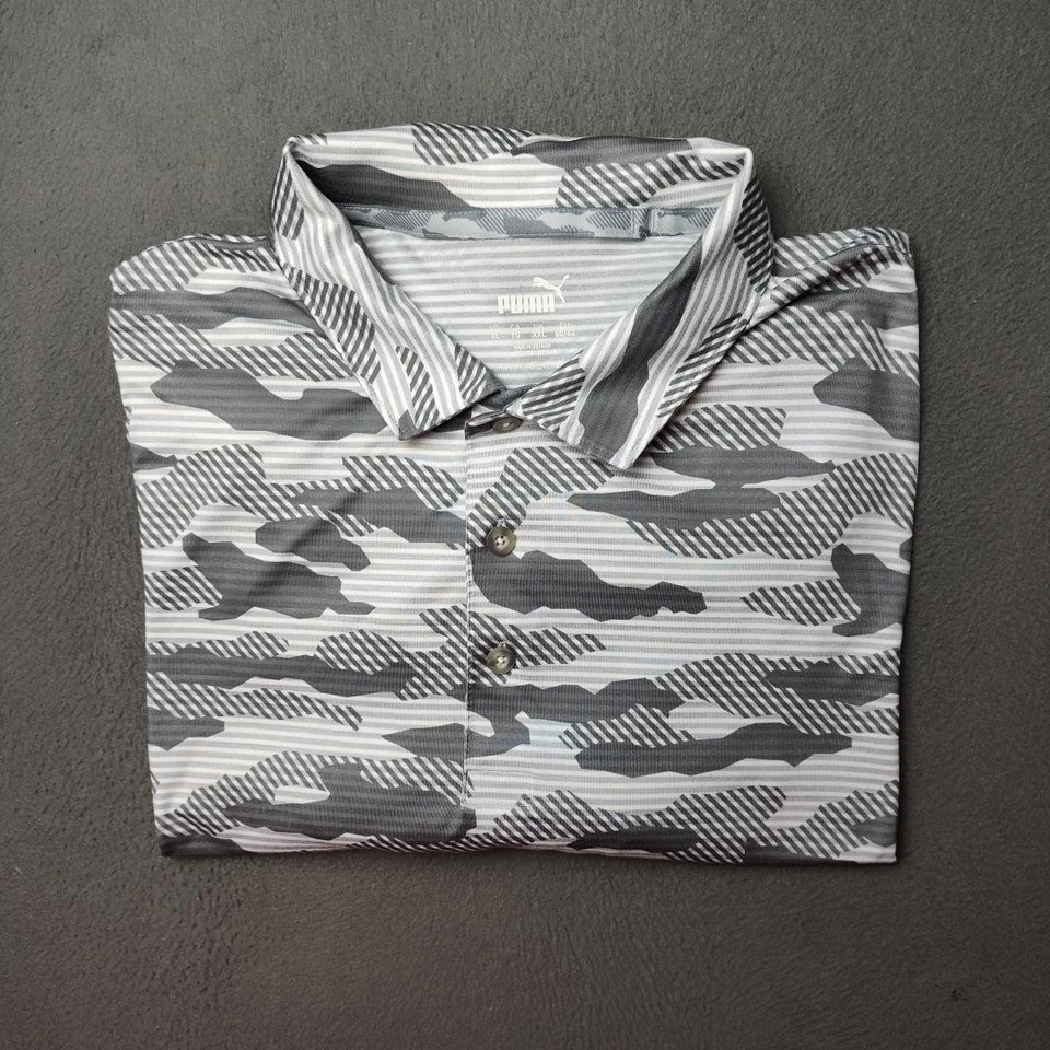 Polo Puma Para Hombre XL Gris Blanco Camuflado Rendimiento Elastizado Golf Manga Corta Foto 1 de 4