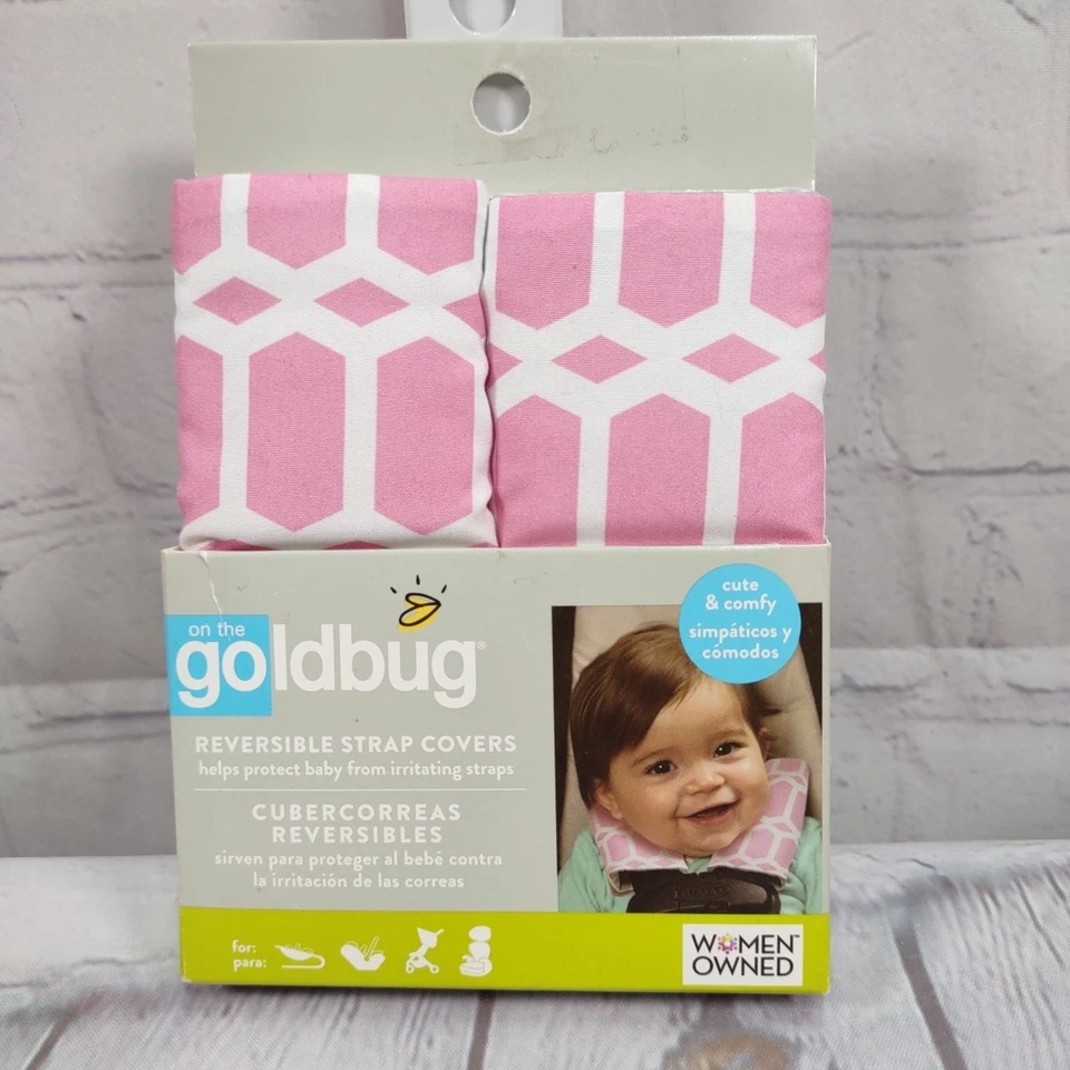 Pink Reversible STRAP COVERS for Baby Car Seat - Cute and Comfy - On The Goldbug - Image 1 of 4