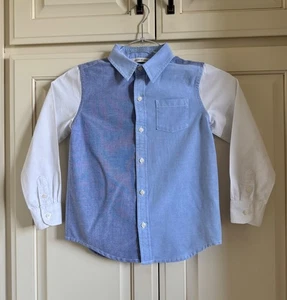 Boy's JANIE & JACK Blue & White Colorblock Button-up LS Collared Shirt Size 5 - Picture 1 of 6