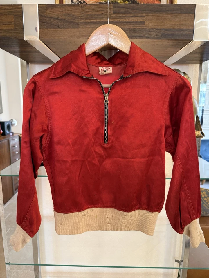 Vintage 30s Lowe & Campbell Satin Zip Chain Stitch Jacket Americana Rockabilly - Image 1 of 4