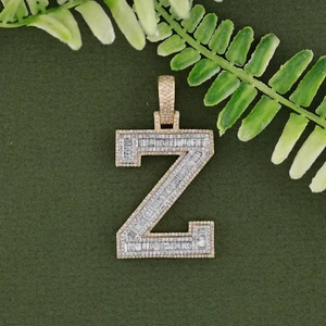 14K Yellow Gold Plated Lab Created Diamond "Z" Initial Charm Pendant - 2.29 Ctw - Picture 1 of 7