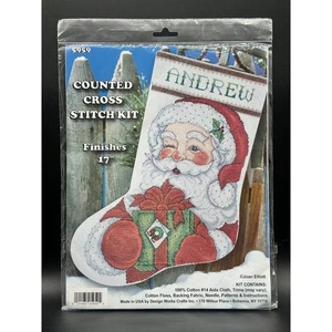 Design Works Cross Stitch Kit Winking Santa Stocking Christmas 17" Joan Elliott - Picture 1 of 5
