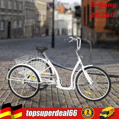 26 Zoll Dreirad 6-Gang Rad Senioren 3-Fahrrad Für Erwachsene Mit Einkaufskorb - Bild 1 von 4