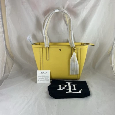Lauren Ralph Lauren Crosshatch Leather Medium Clare Tote Yellow W/ Dust Bag NEW - Image 1 of 4