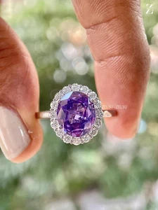 Oval Cut 4.00 Ct Natural Amethyst Diamond Wedding Ring 18k Solid White Gold - Picture 1 of 12