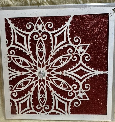 Papyrus Christmas Card 2011 HTF Laser Cut White Snowflake Encrusted Red Glitter - Image 1 of 4