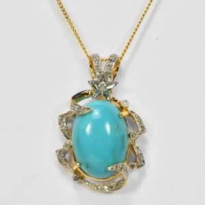 925 STERLING SILVER STAR PENDANT NATURAL BLUE TURQUOISE OVAL CABACHONE GEMSTONE - Picture 1 of 10