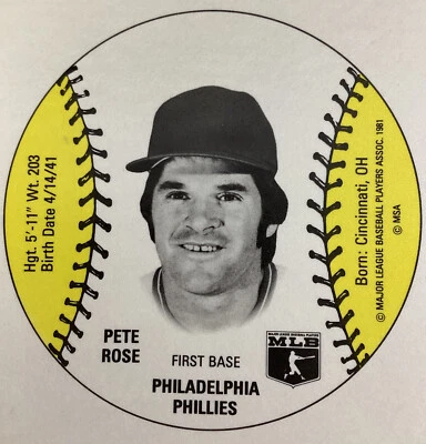 Pete Rose Philadelphia Phillies Wiffle Insert Preproduction Card 1981  RARE  - Image 1 of 4