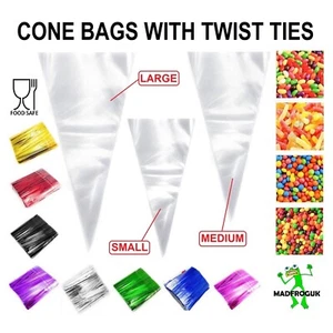 Clear Cellophane Cone Sweet Bags Cello Birthday Kid Party Favor Gift Treat Candy - Picture 1 of 51