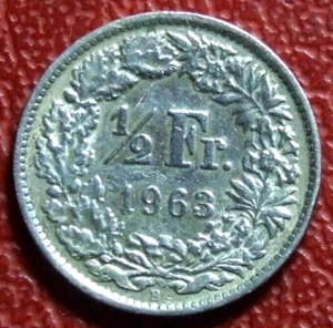 Switzerland 1/2 Franc Helvetia standing 1963 silver coin - Picture 1 of 3
