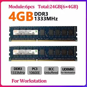DDR3 24GB (6x4GB) PC3-10600E 1333MHZ UDIMM ECC Server Memory Ram For Workstation - Picture 1 of 4