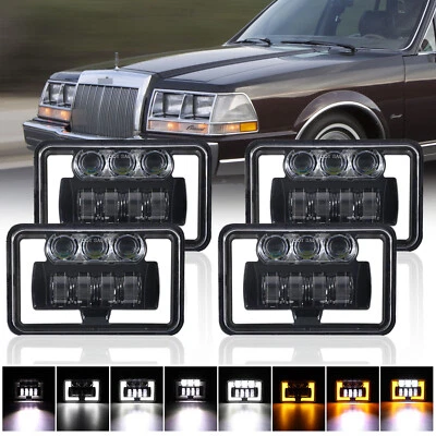 4PCS 4x6" LED Headlights Hi/Lo Sealed Turn Signal For Lincoln Continental Chevy - Image 1 of 4