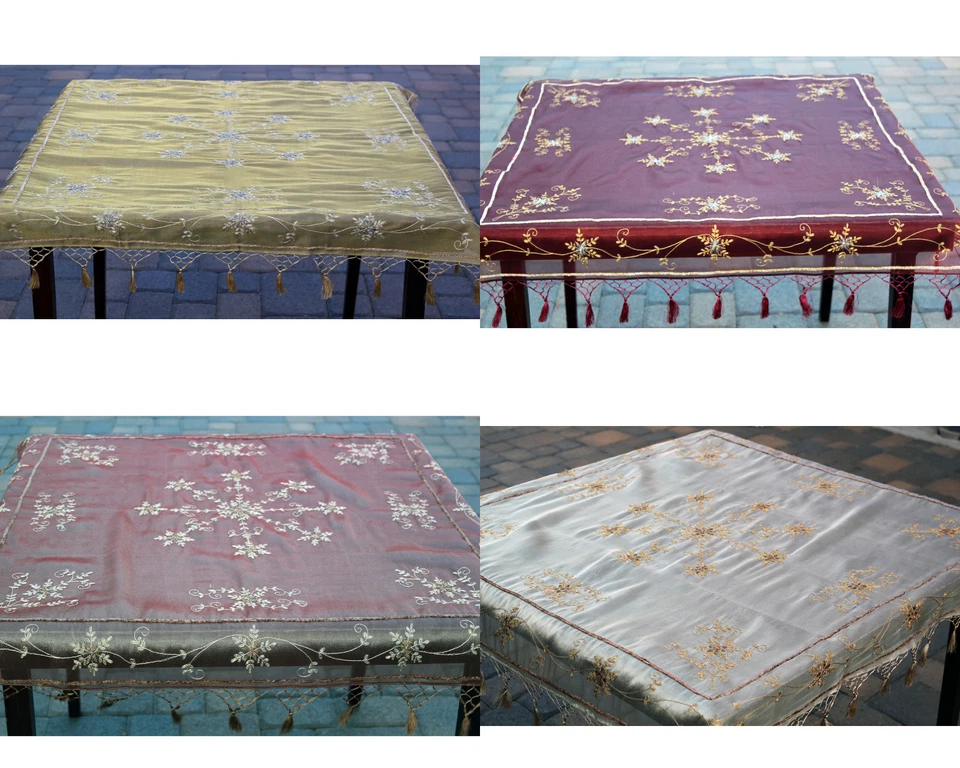 EMBROIDERED TABLECLOTH TASSELED TABLE COVER  OVERLAY 44" x44" VSFT-39 - Image 1 of 1