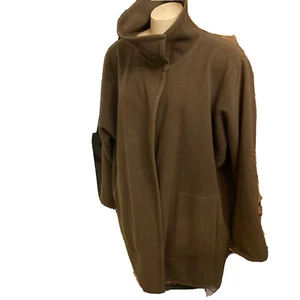 Eileen Fisher Sz S-M Olive Green Brown Wool Stand Up Collar Kimono Style 3/4Coat - Picture 1 of 10