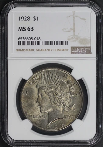 1928 Peace Dollar NGC MS-63 Cover
