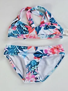 Raisins Size 7 Girls 2 Pc Beach Life Blue Pink White Floral Bikini Swimsuit Set - Picture 1 of 2