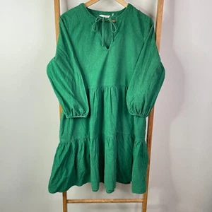 Gorman Dress Womens 10 Green Corduroy Organic Cotton Long Sleeve Tiered V-Neck - Picture 1 of 14