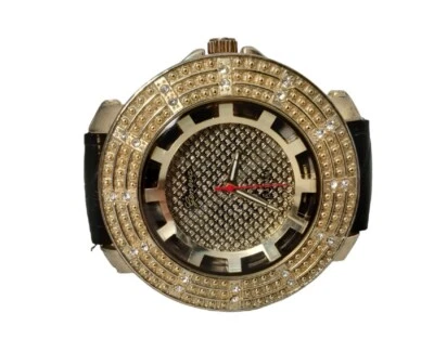 Reloj para hombre Geneva platino circonita helada cristales lujo banda negra esfera grande grande Foto 1 de 4
