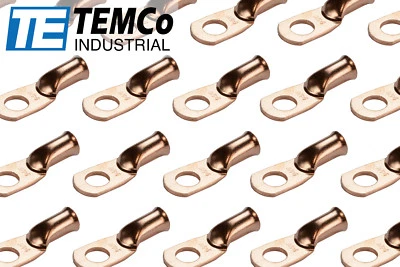 100 Lot 6 AWG 5/16" Hole Ring Terminal Lug Bare Copper Uninsulated Gauge - Image 1 of 4