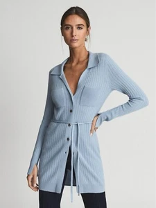Reiss Pale Blue Wool Cashmere Thin Cardigan Size XS - Picture 1 of 17