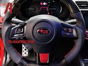 Steering Wheel Carbon Fiber w/ Leather Red Stitching Fit 15-18 Subaru WRX STi - Picture 1 of 4