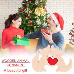 Wooden Animal Desktop Ornament Cute Love Animal Couple Gift Figurine B8V3