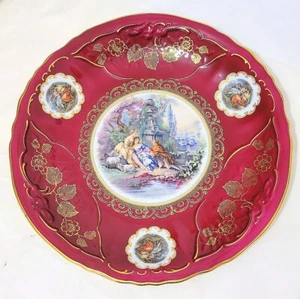 Plato de cena rojo Mitterteich Bavaria pareja cortejo #A 253 - Imagen 1 de 6