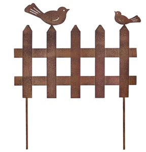 Metall Stecker Zaun mit 2 Vögeln Rost-Optik Gartenstecker Rankhilfe Rasenstecker - Bild 1 von 3