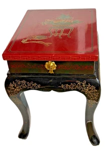 Vintage Chinese Asian Oriental Black Lacquer Wood Side End Small Table w/ Drawer - Picture 1 of 17