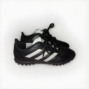 Botines de fútbol Adidas de cuero negro blanco 3 rayas juveniles talla 2,5 - Imagen 1 de 7